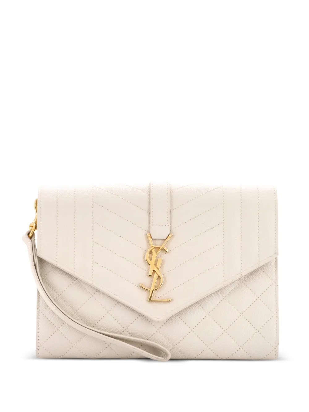 Saint Laurent Pre-Owned Classic Monogram Envelope Wristlet Mixed Matelasse Leather clutch bag | White | Image 1