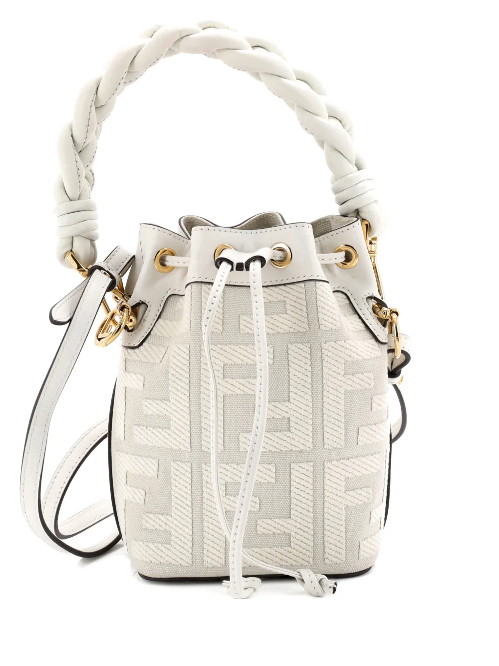 Fendi Pre-Owned Woven Handle Mon Tresor Zucca Embroidered Canvas Mini bucket bag - Toni neutri
