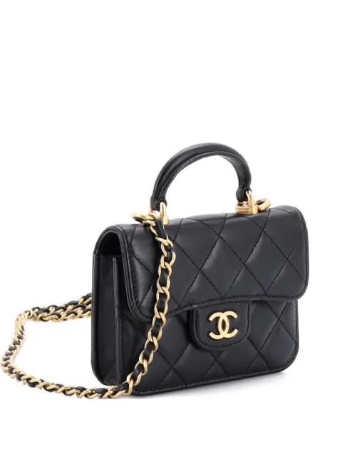 CHANEL Pre-Owned Top Handle Flap Coin Purse with Chain Quilted Lambskin crossbody bag