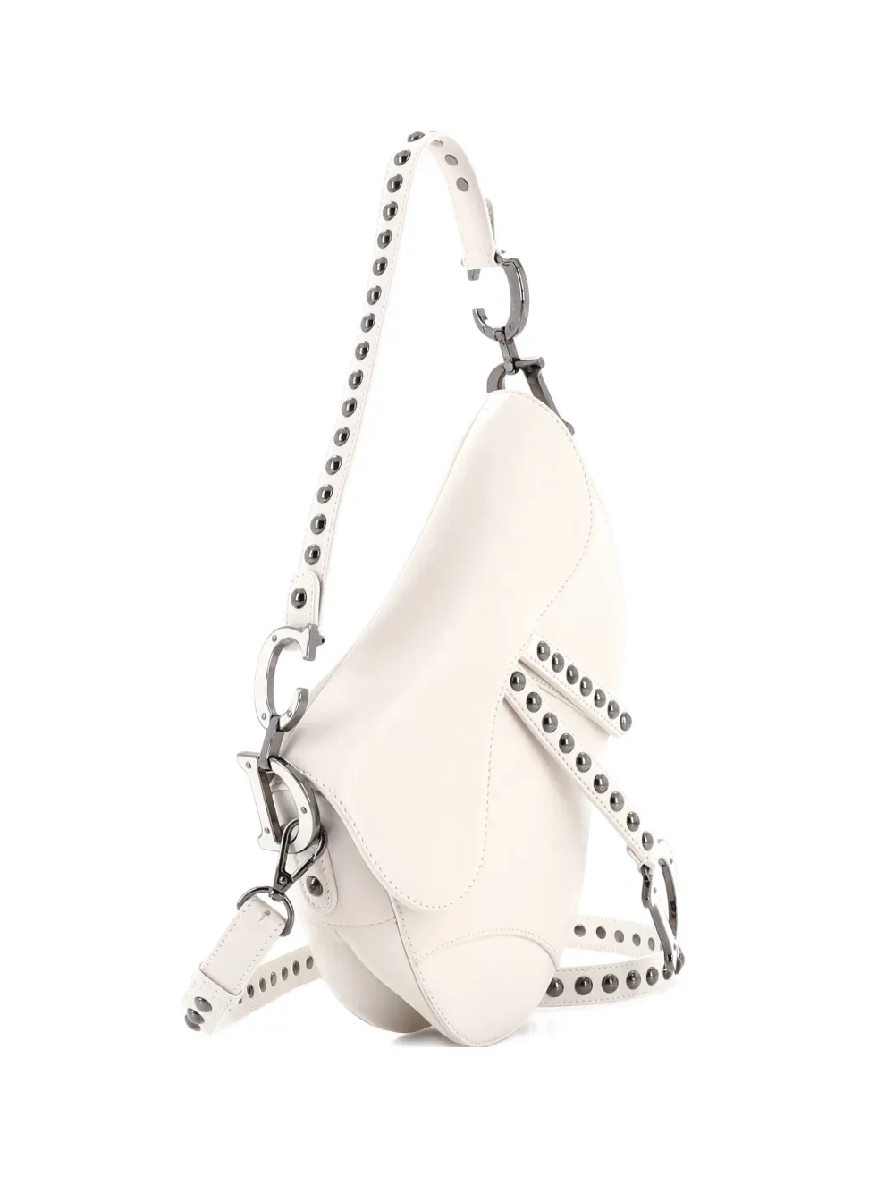 Christian Dior Pre-Owned Saddle Handbag with Strap Studded Leather Medium shoulder bag - Bianco