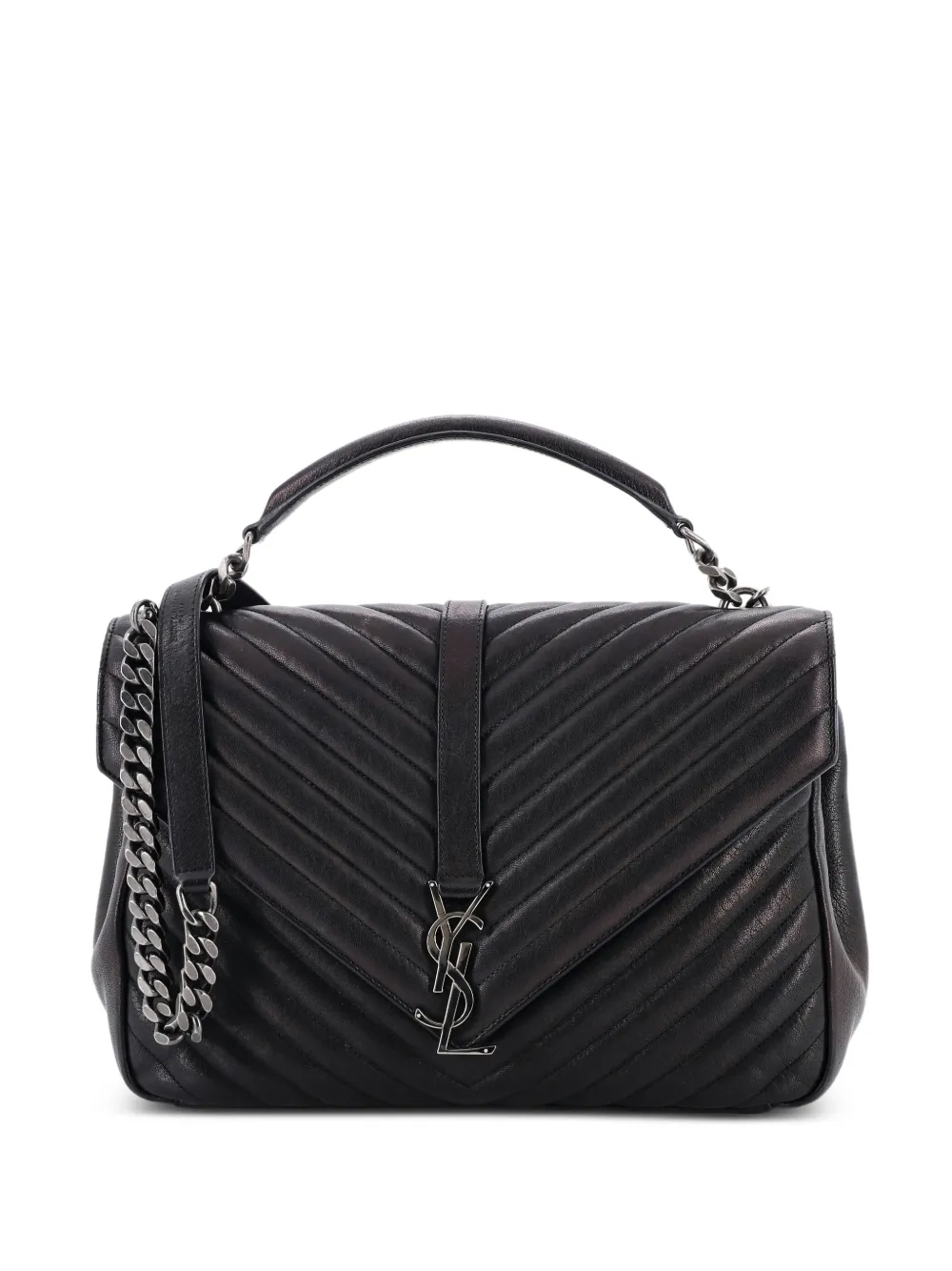 Saint Laurent Pre-Owned Classic Monogram College Bag Matelasse Chevron Leather Large shoulder bag - Nero