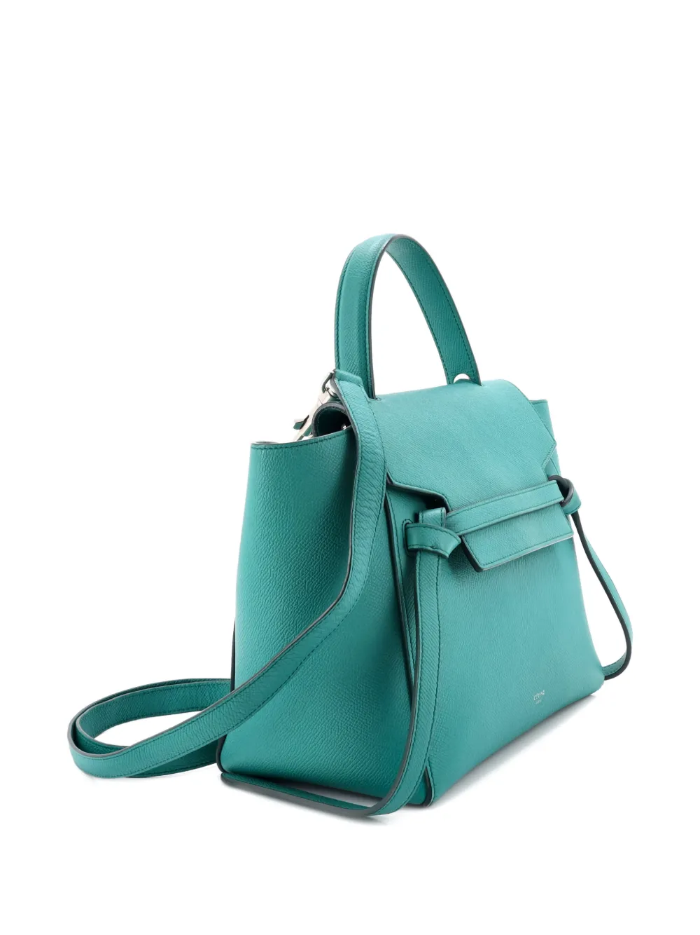 Pre-owned Celine Belt Bag Textured Leather Nano Shoulder Bag In Green