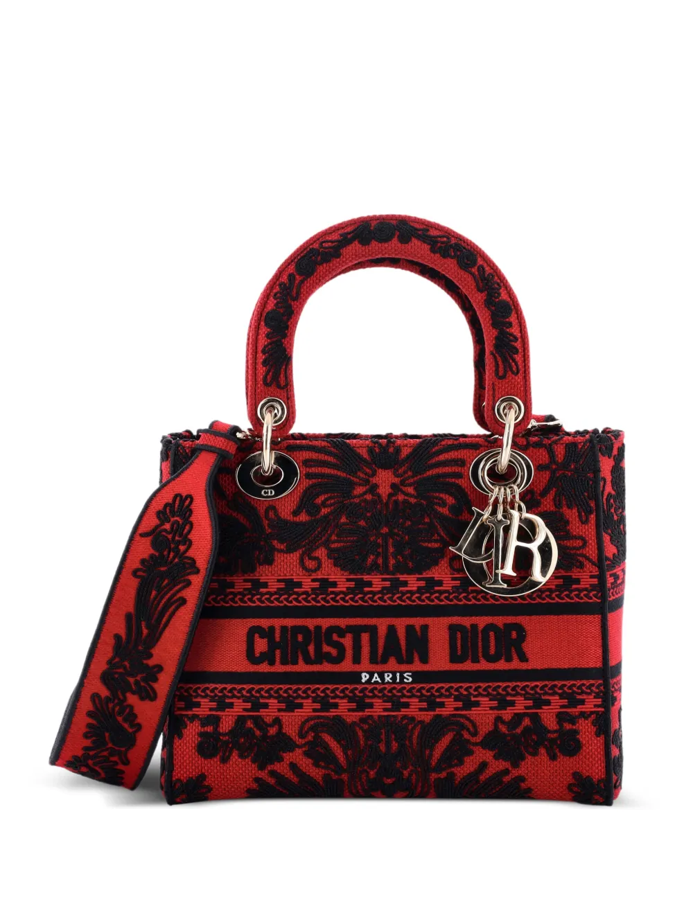 Christian Dior Pre-Owned Lady D-Lite Bag Embroidered Canvas Medium satchel - Rosso
