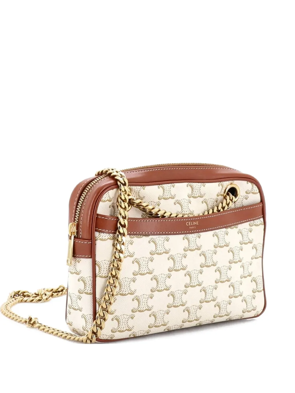 Pre-owned Celine Patapans Bag Triomphe Coated Canvas Small Shoulder Bag In Brown