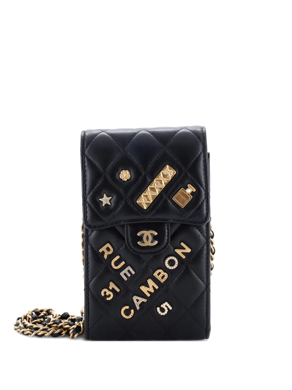 CHANEL Pre-Owned Borsa a tracolla Lucky Charms Flap Phone Holder in pelle di agnello trapuntata - Nero
