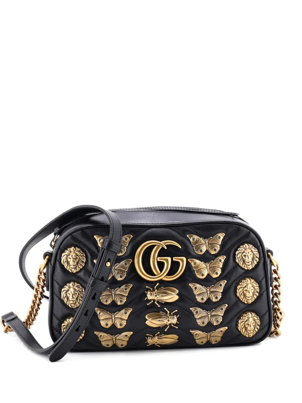 Gucci Pre-Owned GG Marmont Shoulder Bag Embellished Matelasse Leather Small crossbody bag - Nero