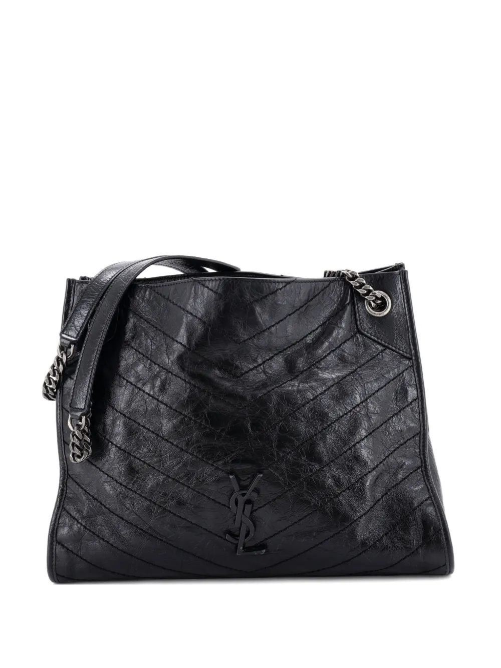 Saint Laurent Pre-Owned Borsa tote Niki Shopping media in pelle matelassé con motivo Chevron - Nero