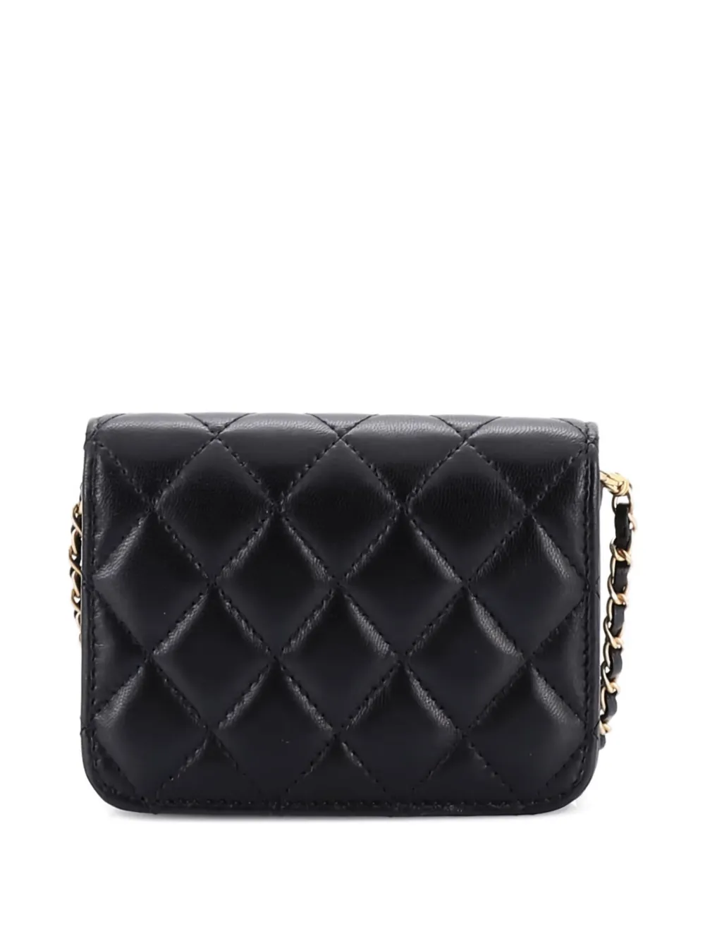 Pre-owned Chanel Pearl Crush Flap Clutch With Chain Quilted Lambskin Mini Crossbody Bag In Black