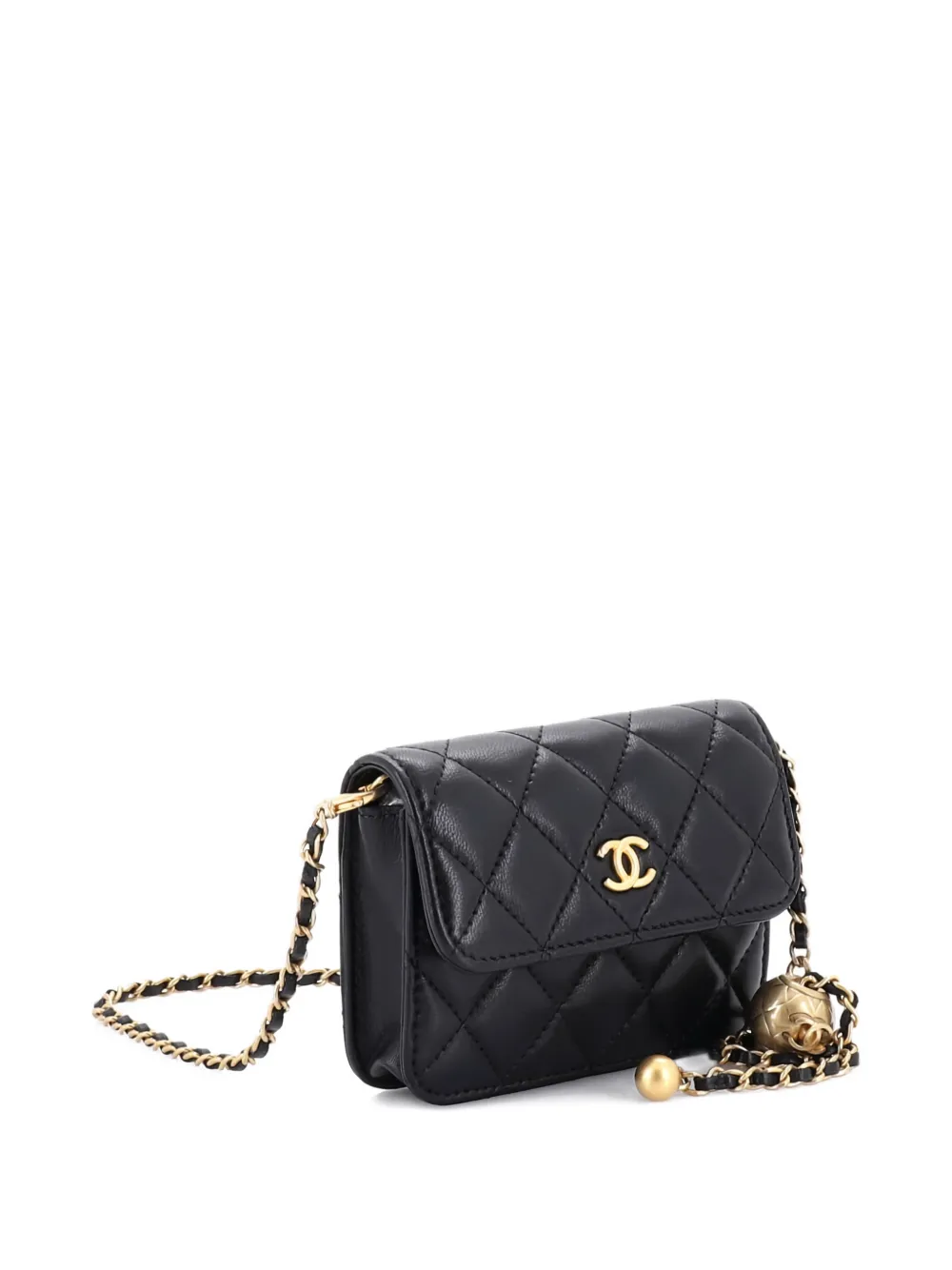 Pre-owned Chanel Pearl Crush Flap Clutch With Chain Quilted Lambskin Mini Crossbody Bag In Black