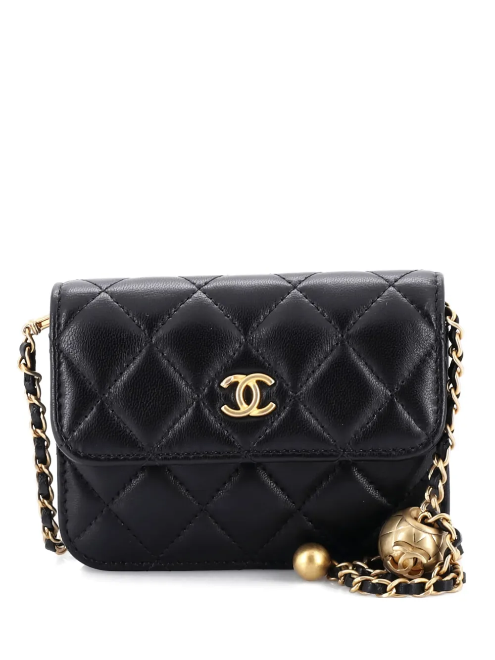 CHANEL Pre-Owned Pearl Crush Flap Clutch with Chain Quilted Lambskin Mini crossbody bag - Nero