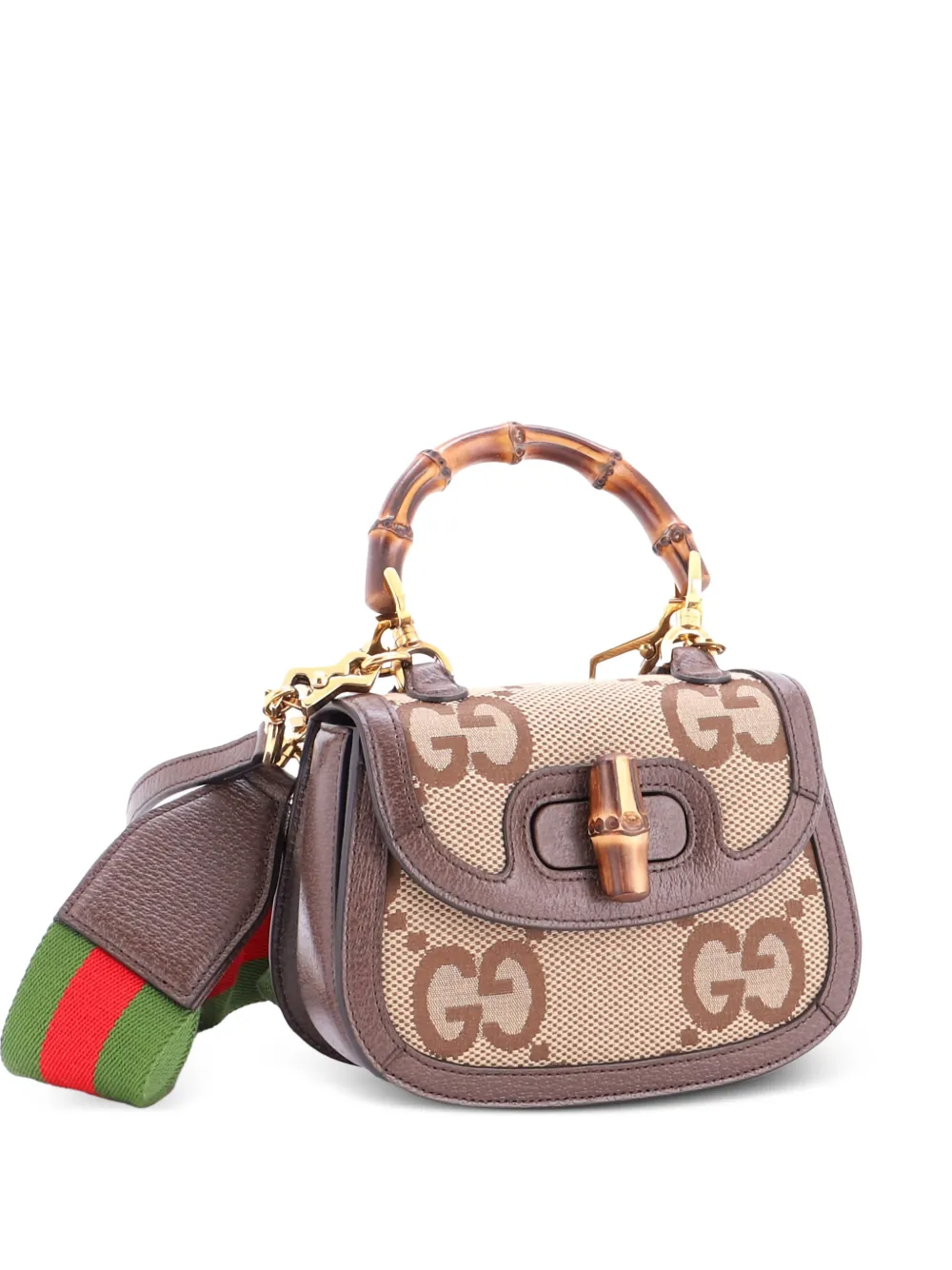 Gucci Pre-Owned Bamboo 1947 Top Handle Bag Jumbo GG Canvas Mini crossbody bag - Marrone