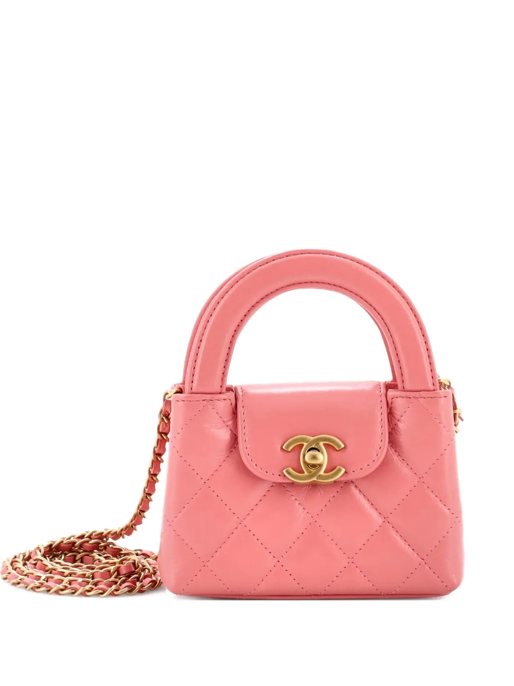 CHANEL Pre-Owned Kelly Top Handle Shopping Bag Quilted Shiny Aged Calfskin Nano crossbody bag - Pink