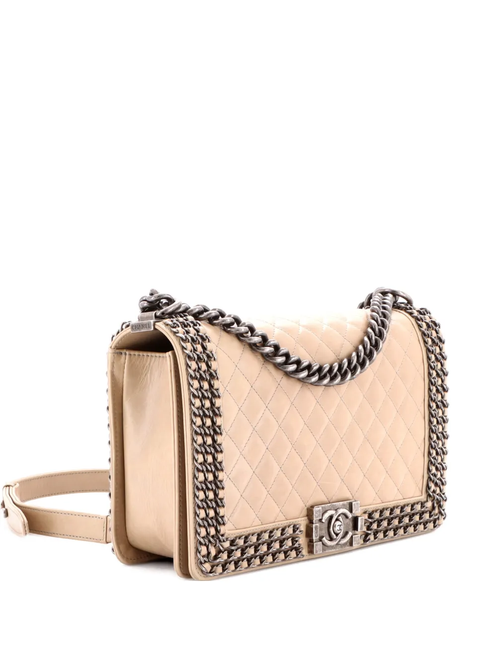 CHANEL Pre-Owned Chained Boy Flap Bag Quilted Glazed Calfskin New Medium shoulder bag - Toni neutri