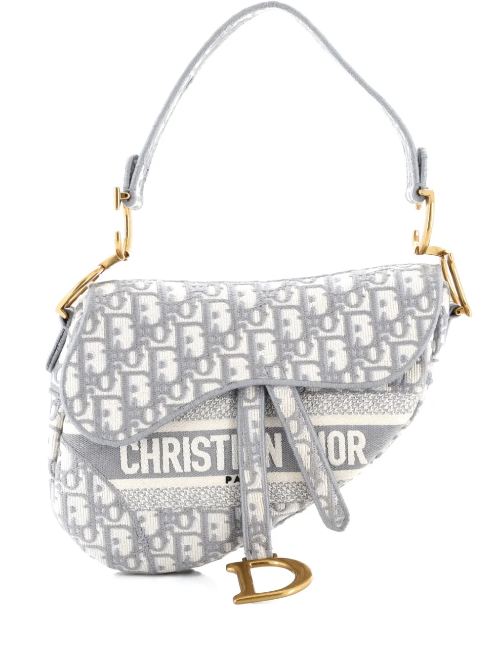 Christian Dior Pre-Owned Saddle Handbag Logo Embroidered Oblique Canvas Medium shoulder bag - Grigio