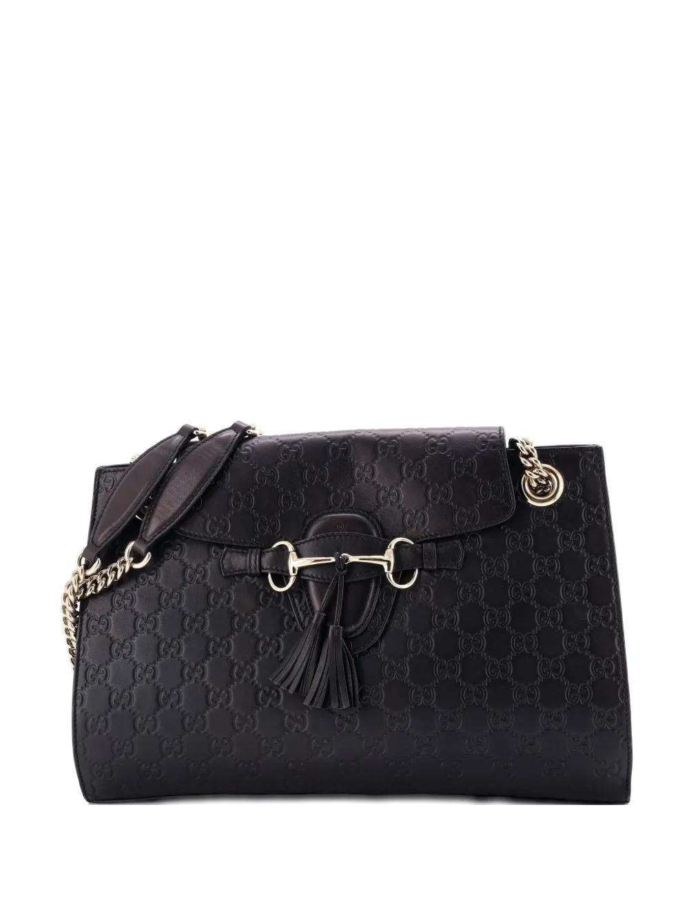 Gucci Pre-Owned Borsa a spalla Emily grande in pelle Guccissima con battente e catena - Nero