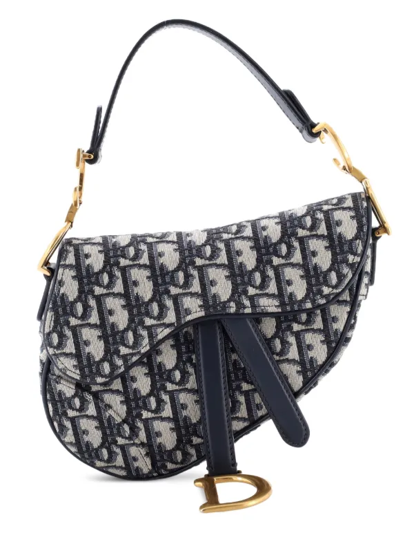 Dior Pre-owned Saddle Handbag Oblique Canvas Mini Shoulder Bag in Blue