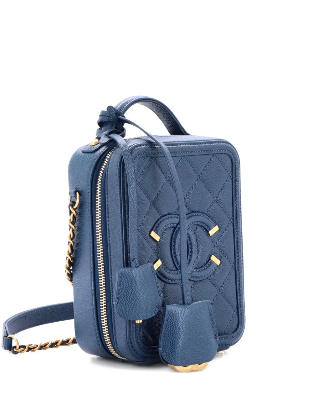 CHANEL Pre-Owned Filigree Vertical Vanity Case Quilted Caviar crossbody bag - Blu