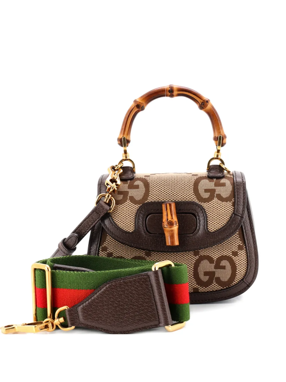 Gucci Pre-Owned Bamboo 1947 Top Handle Bag Jumbo GG Canvas Mini crossbody bag - Marrone