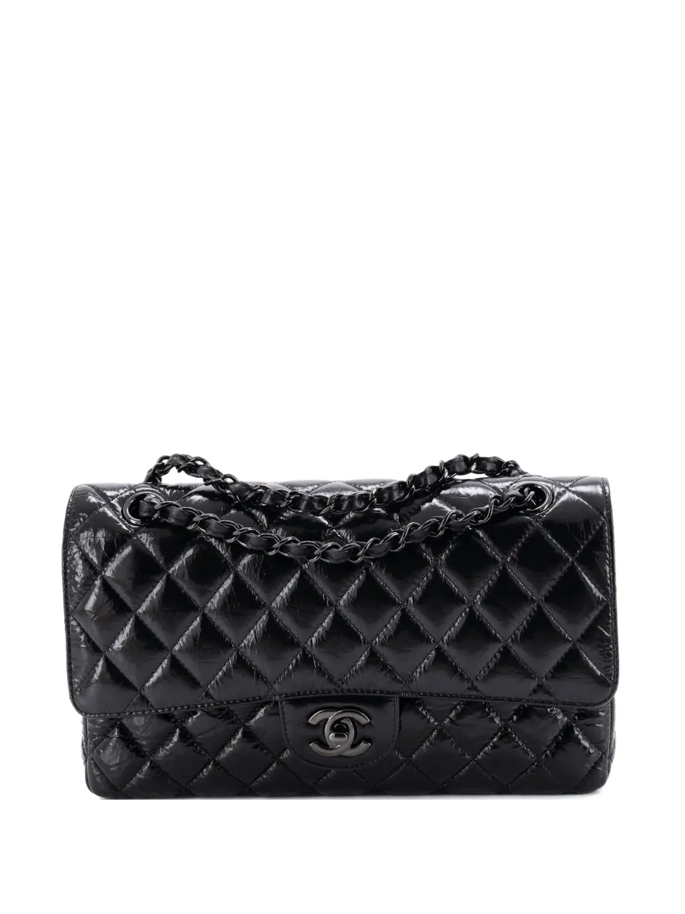 CHANEL Pre-Owned So Black Classic Double Flap Bag Quilted Shiny Crumpled Calfskin Medium shoulder bag - Nero