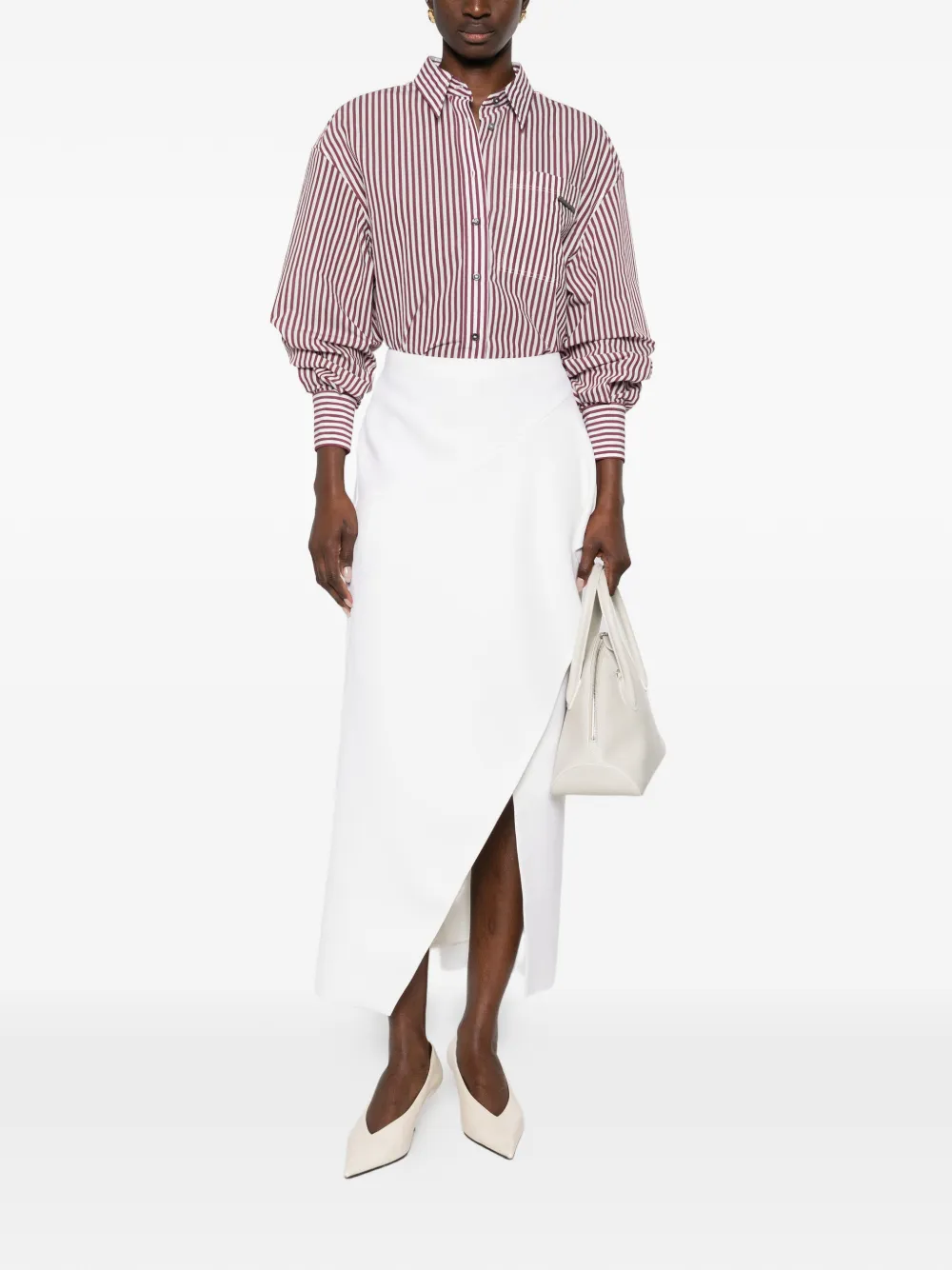 Brunello Cucinelli striped-pattern patch-pocket shirt - Wit