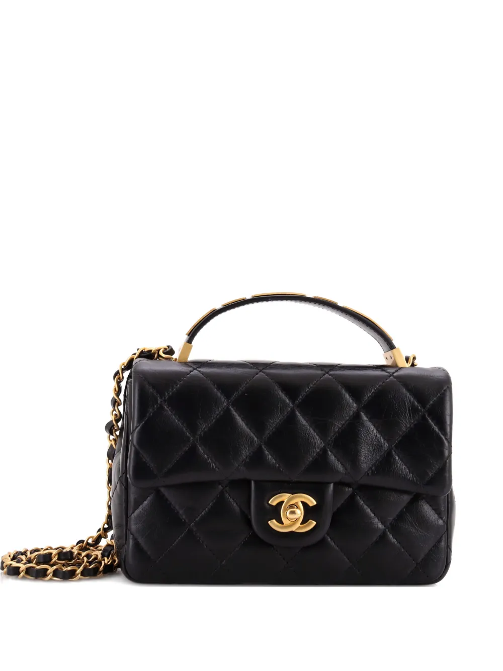 CHANEL Pre-Owned Coco CC Plaques Top Handle Flap Bag Quilted Lambskin Mini satchel - Nero