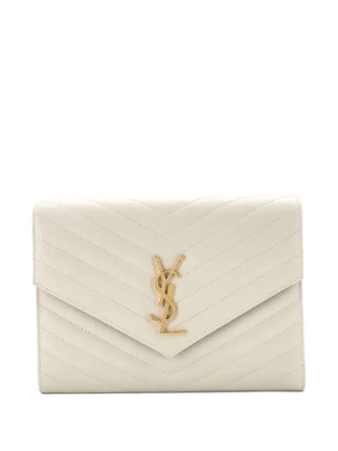 Saint Laurent Pre-Owned Clutch Classic Monogram Envelope in pelle matelassé con motivo chevron e cinturino da polso
