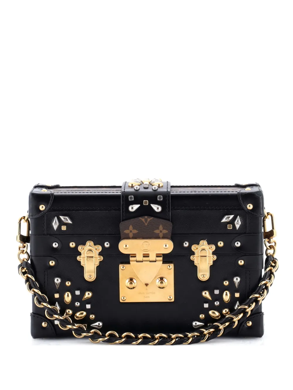 Louis Vuitton Pre-Owned Petite Malle Handbag Studded Taiga Leather and Monogram Canvas crossbody bag - Nero