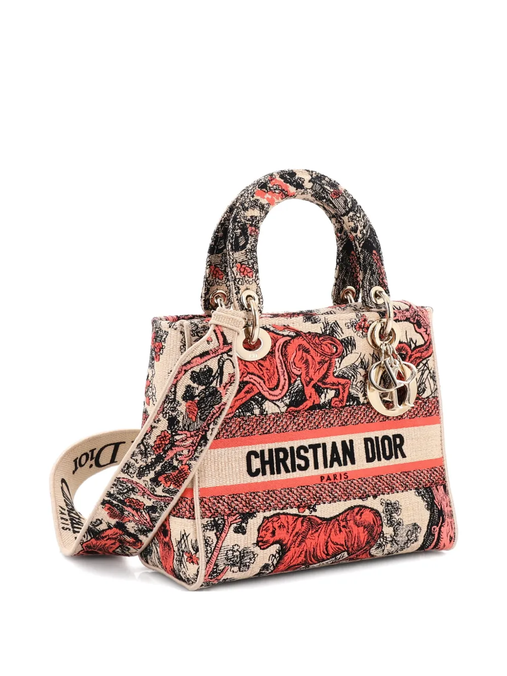Lady D-Lite Bag Embroidered Raffia Medium Satchel