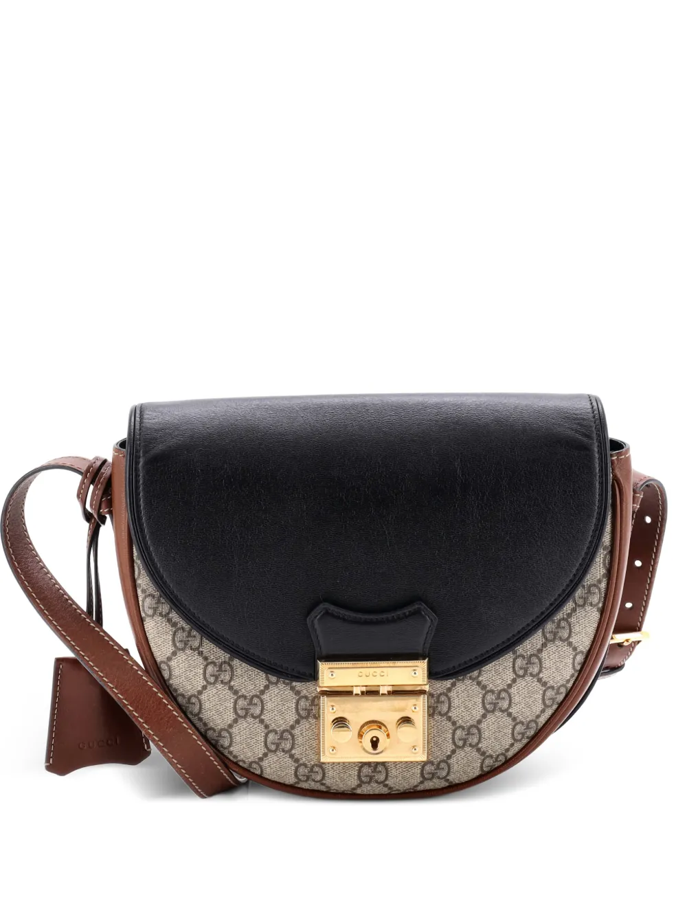 Gucci Pre-Owned Borsa a tracolla Padlock Saddle piccola in tela cerata GG e pelle - Marrone