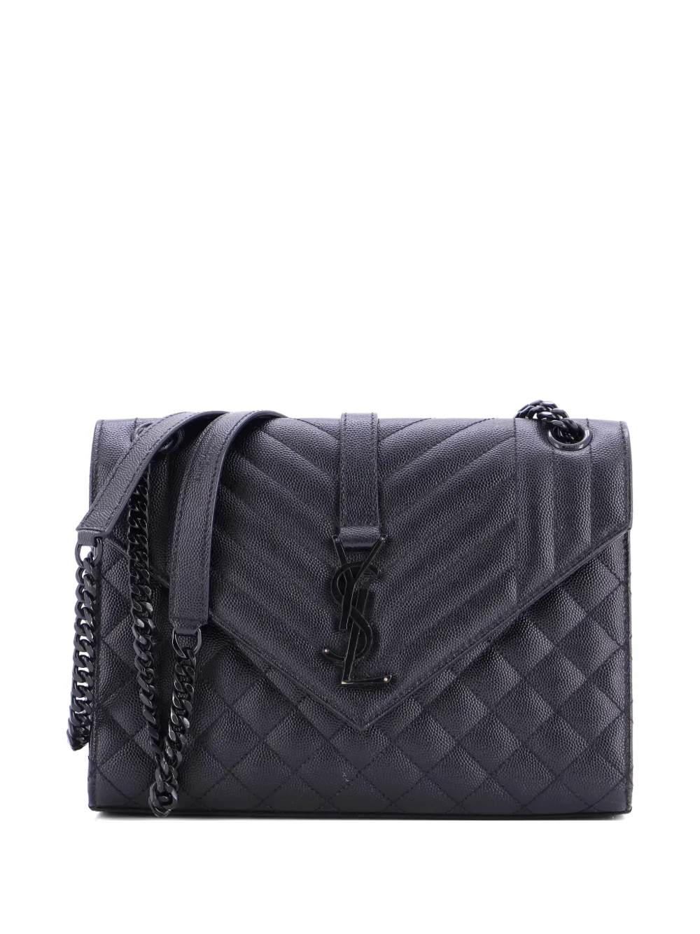 Saint Laurent Pre-Owned Classic Monogram Envelope Satchel Mixed Matelasse Leather Medium shoulder bag - Nero