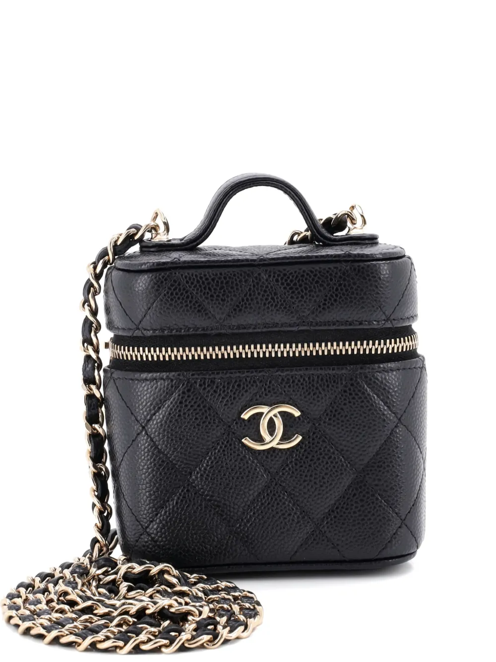 CHANEL Pre-Owned Handle with Care Vanity Case with Chain Quilted Caviar crossbody bag - Nero