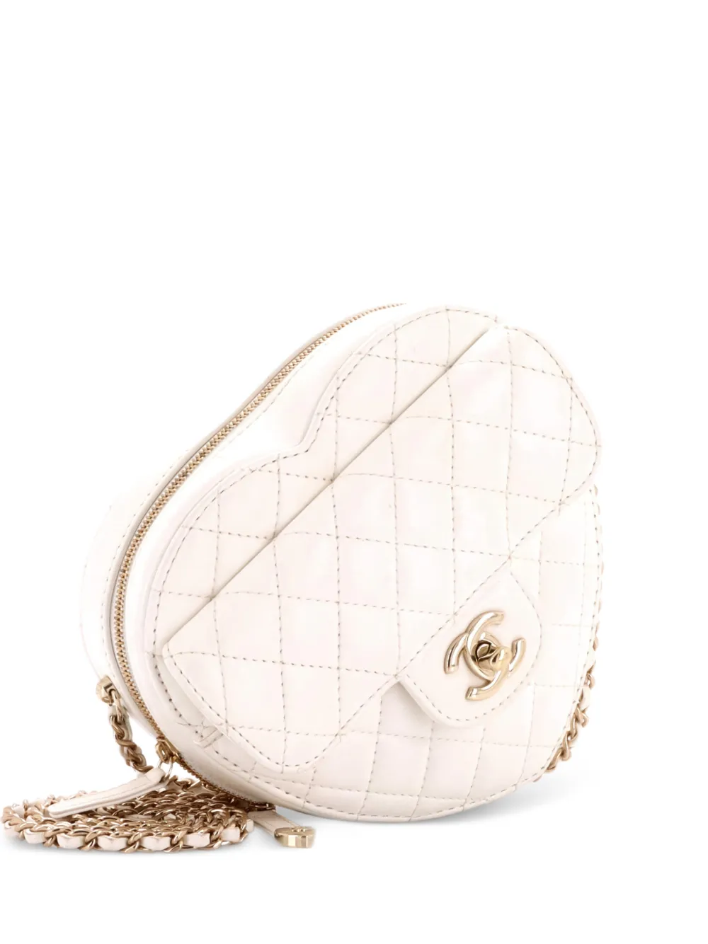 CHANEL Pre-Owned CC in Love Heart Bag Quilted Lambskin crossbody bag - Bianco