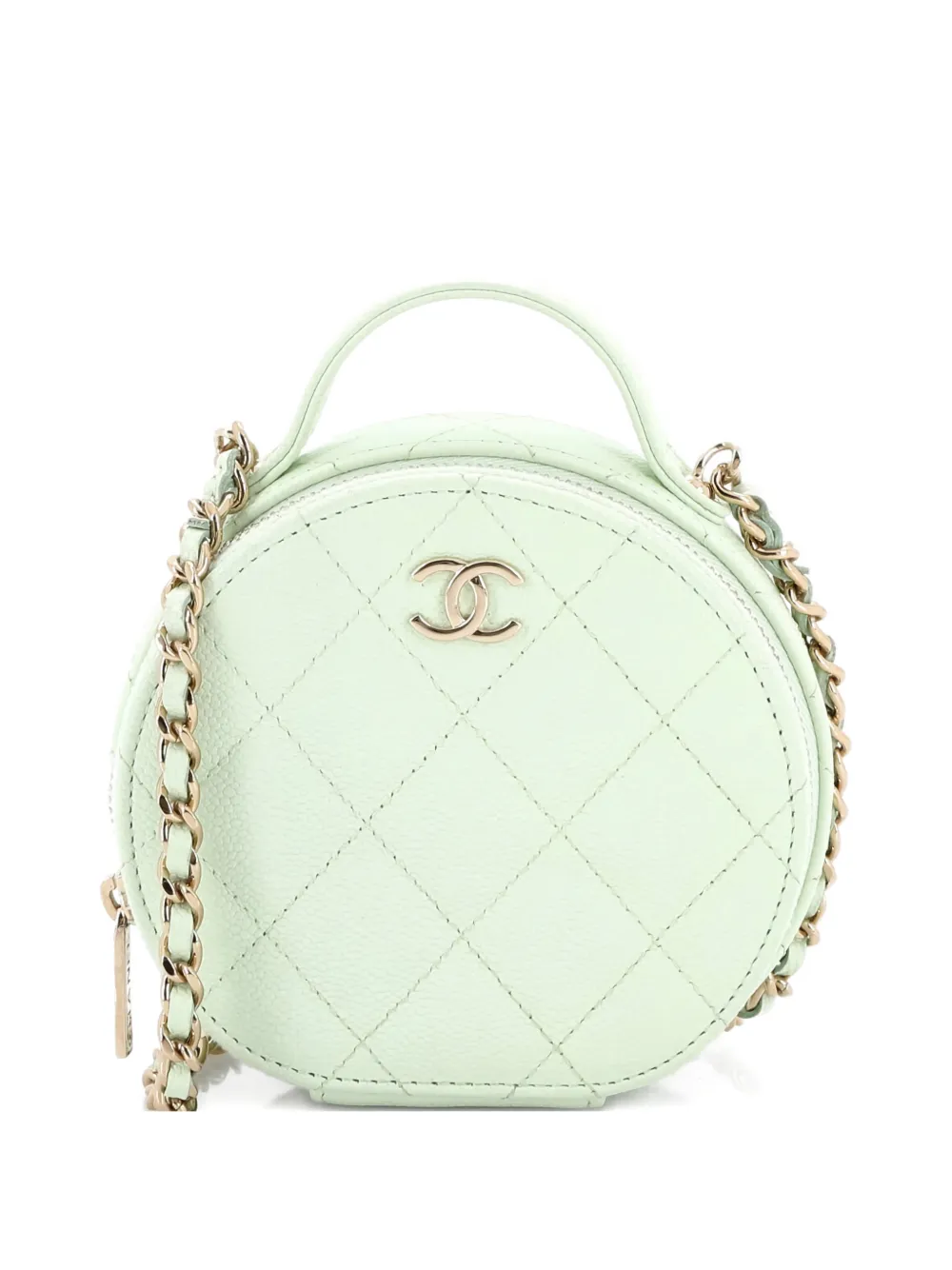 CHANEL Pre-Owned Handle with Care Round Vanity Case with Chain Quilted Caviar Small crossbody bag - Verde