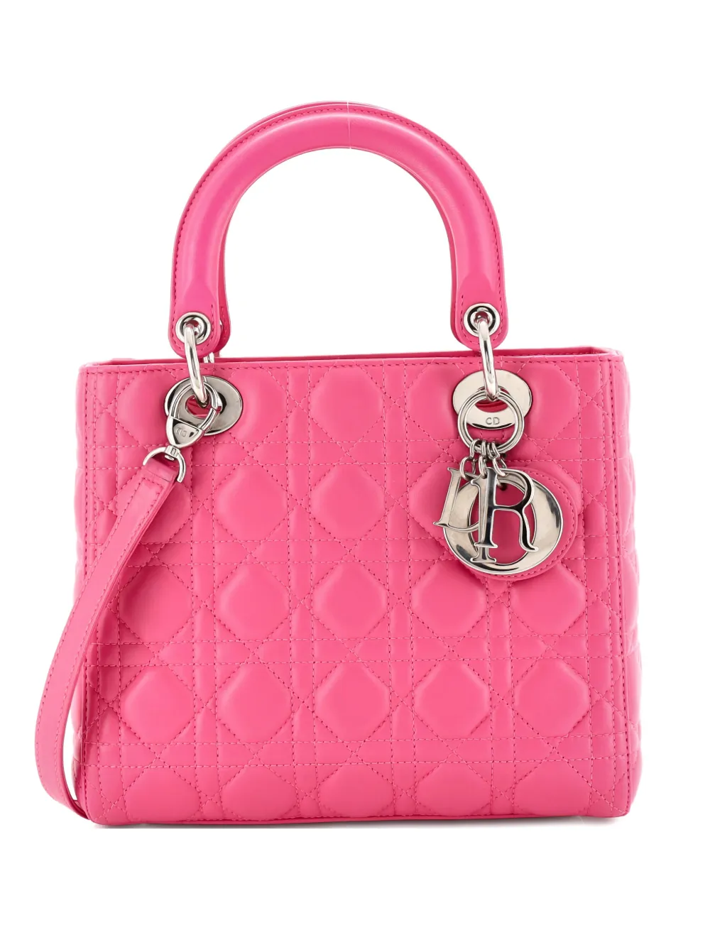 Christian Dior Pre-Owned Lady Dior Bag Cannage Quilt Lambskin Medium satchel - Pink