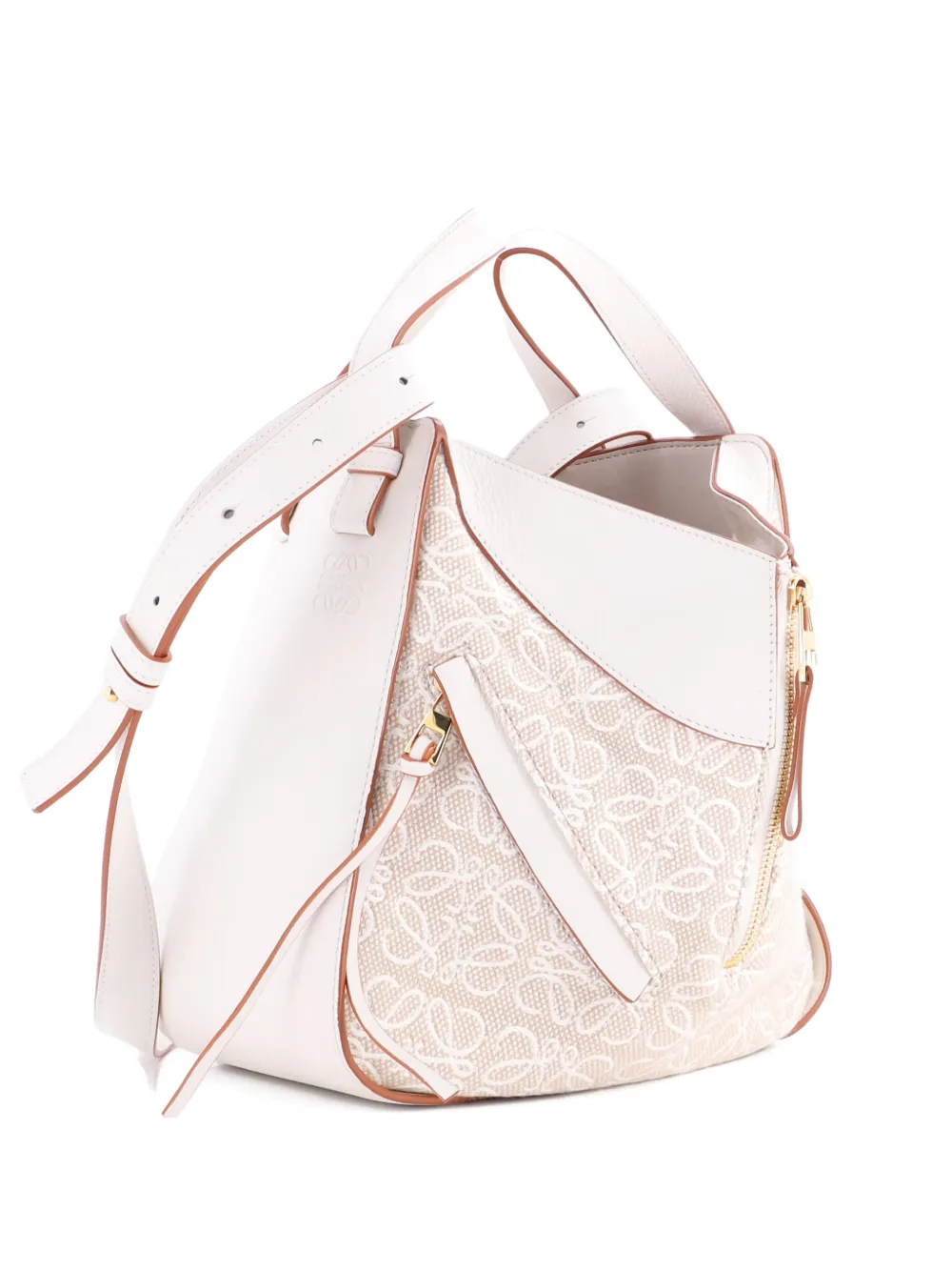 Loewe Pre-Owned Hammock Bag Leather and Anagram Jacquard Small shoulder bag - Bianco