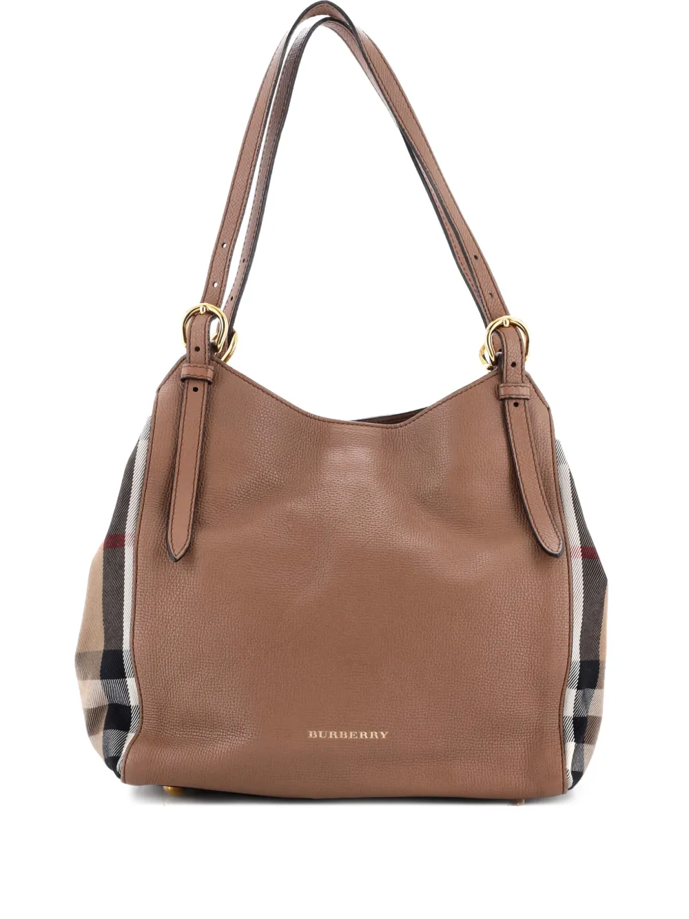 Burberry Pre-Owned Canterbury Leather and House Check Canvas Small tote bag - Marrone