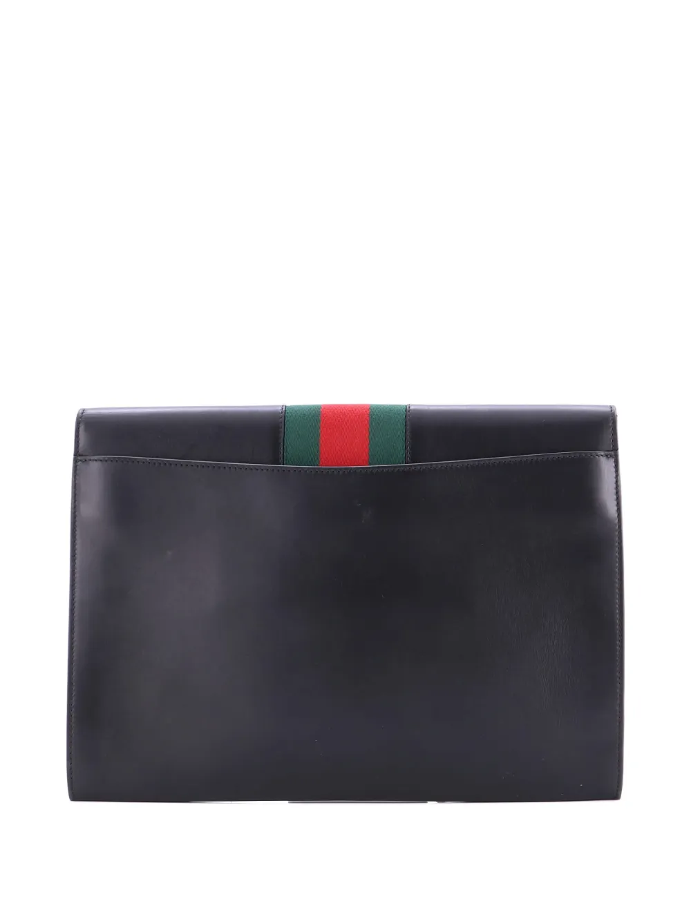 Pre-owned Gucci Sylvie Leather Maxi Clutch Bag In Black