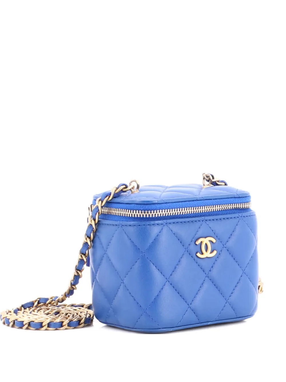 Pre-owned Chanel Pearl Crush Vanity Case With Chain Quilted Lambskin Mini Clutch Bag In Blue