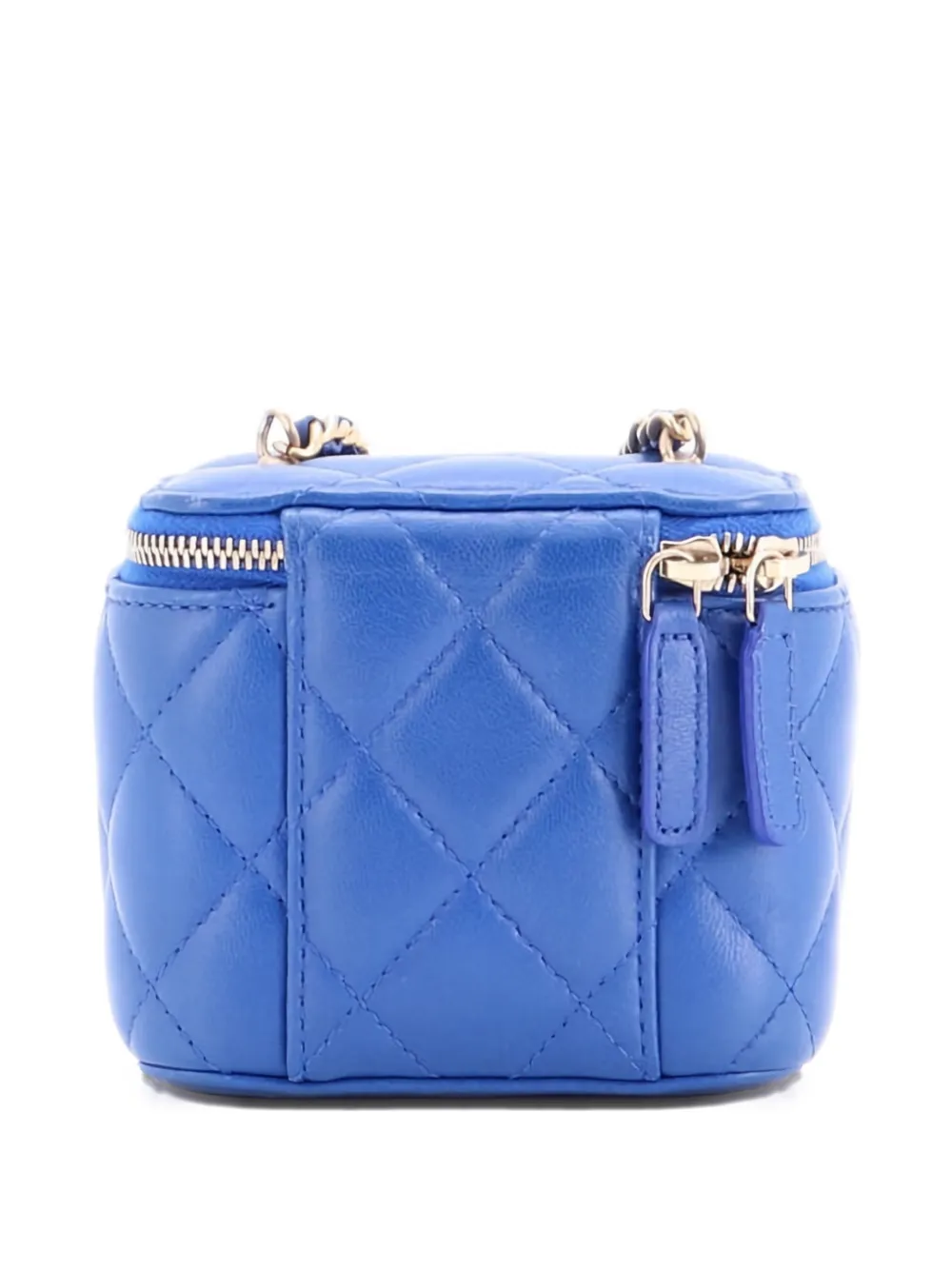Pre-owned Chanel Pearl Crush Vanity Case With Chain Quilted Lambskin Mini Clutch Bag In Blue