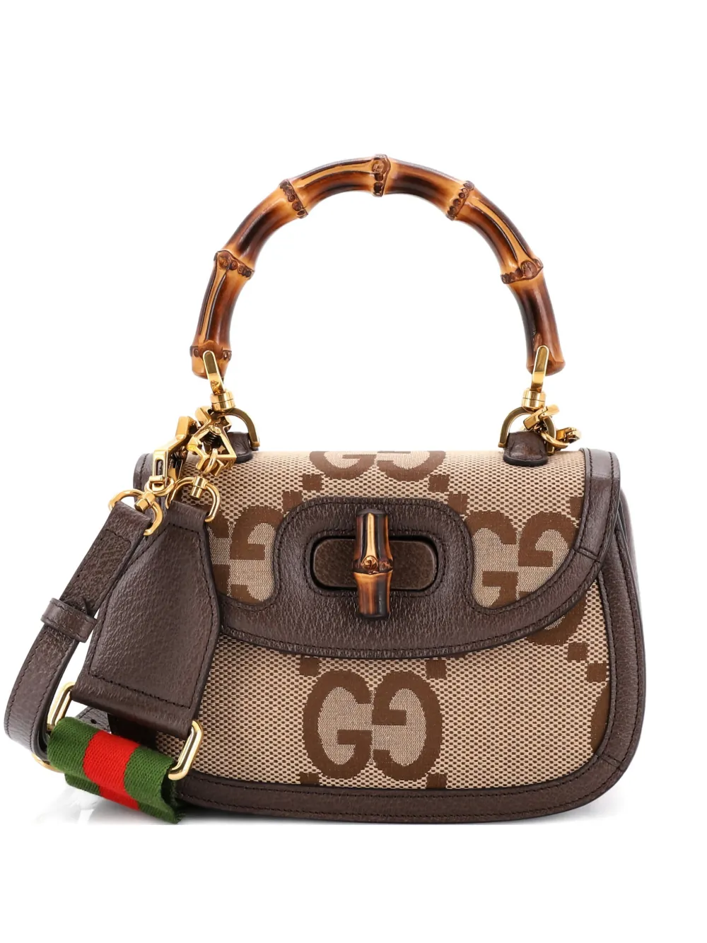 Gucci Pre-Owned Bamboo 1947 Top Handle Bag Jumbo GG Canvas Small satchel - Marrone