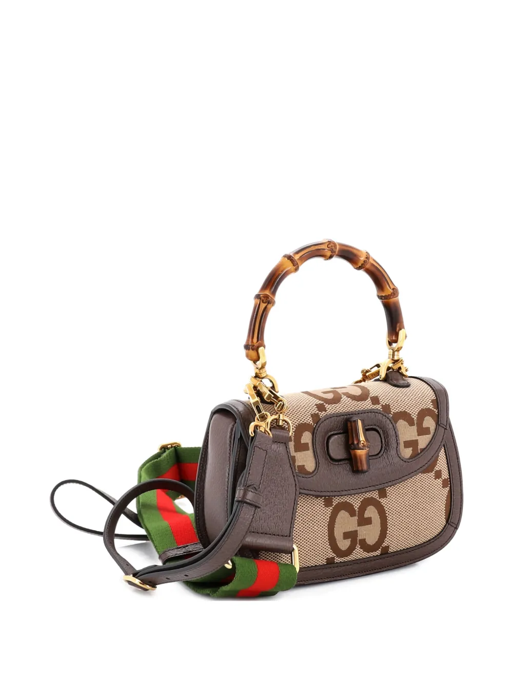  Gucci Pre-owned Bamboo 1947 Top Handle Bag Jumbo Gg Canvas Small Satchel - Marrón 