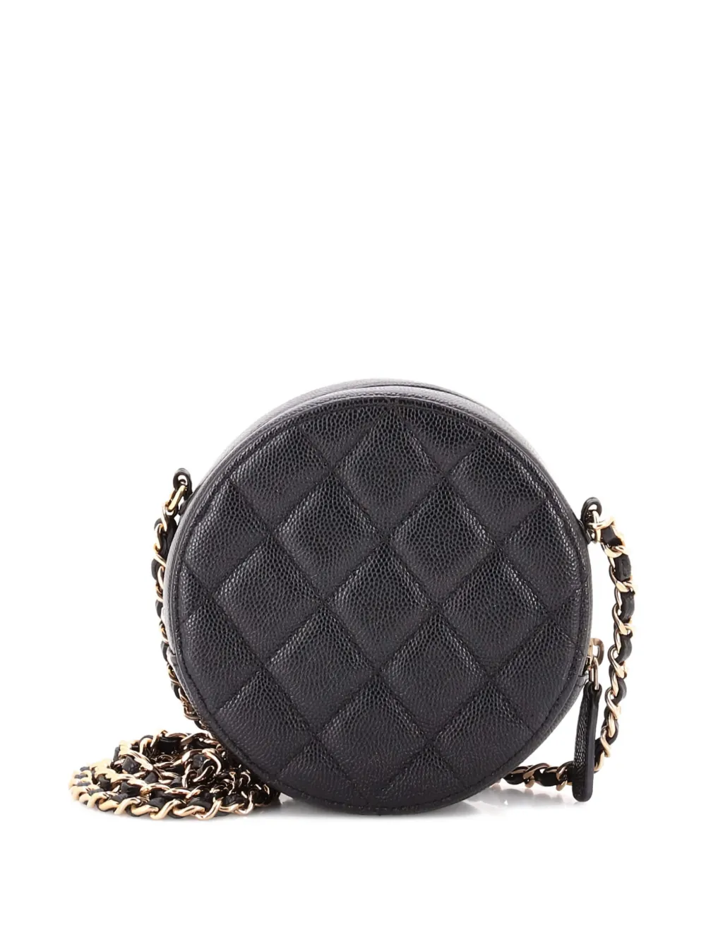 Pre-owned Chanel Round Clutch With Chain Quilted Caviar Mini Crossbody Bag In Black