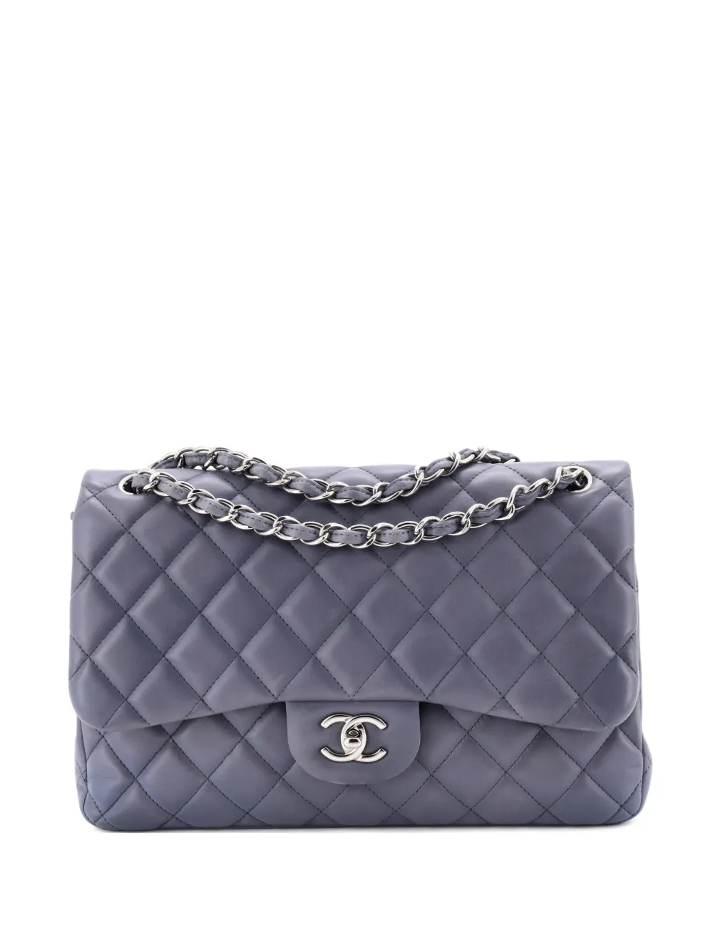 CHANEL Pre-Owned Classic Double Flap Bag Quilted Lambskin Jumbo shoulder bag - Grigio