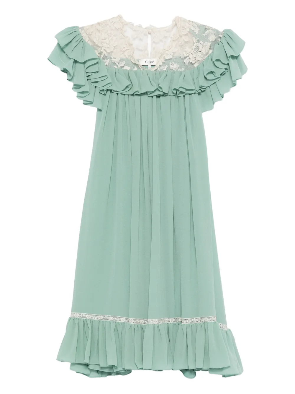 Chloé Ruffled Lace Mini Dress In Green