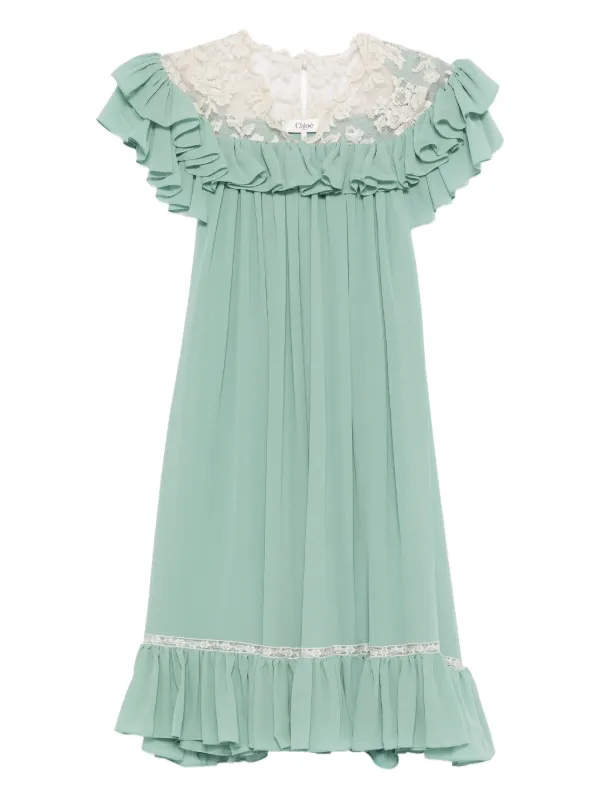 Chlo Ruffled Lace Mini Dress | Green | FARFETCH BH Chlo Ruffled Lace Mini Dress | Green | FARFETCH BH
