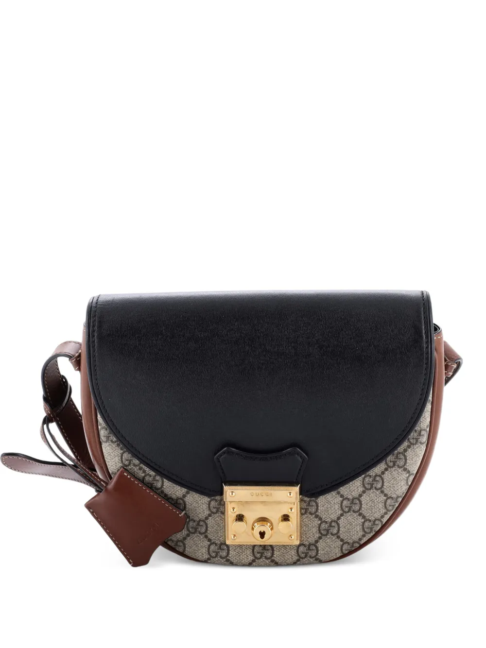 Gucci Pre-Owned Padlock Saddle Shoulder Bag GG Coated Canvas and Leather Small crossbody bag - Nero