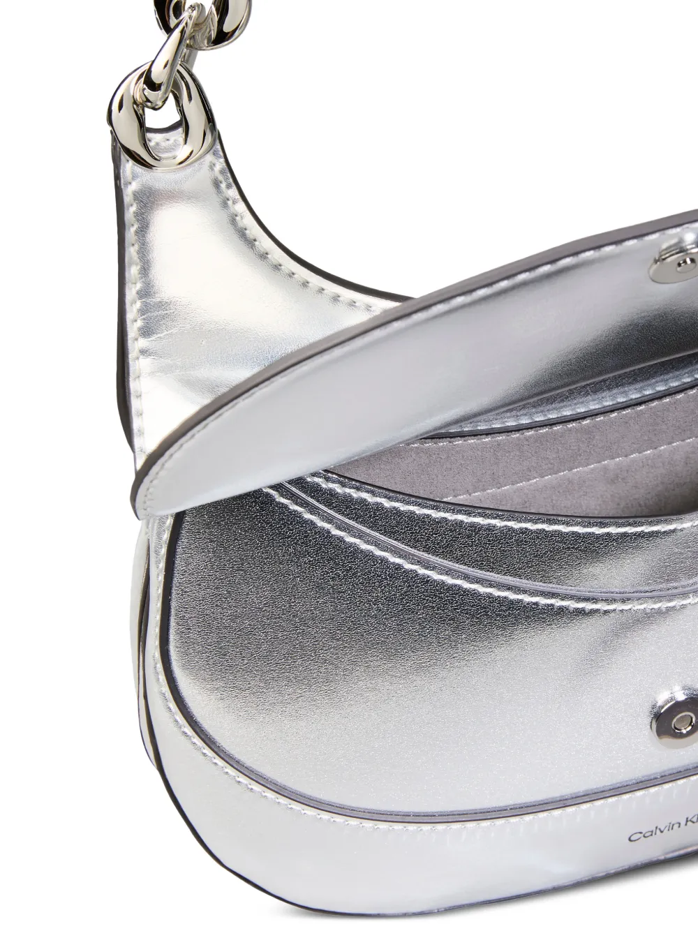  Calvin Klein Flap-closure Chain-strap Shoulder Bag - Silver 