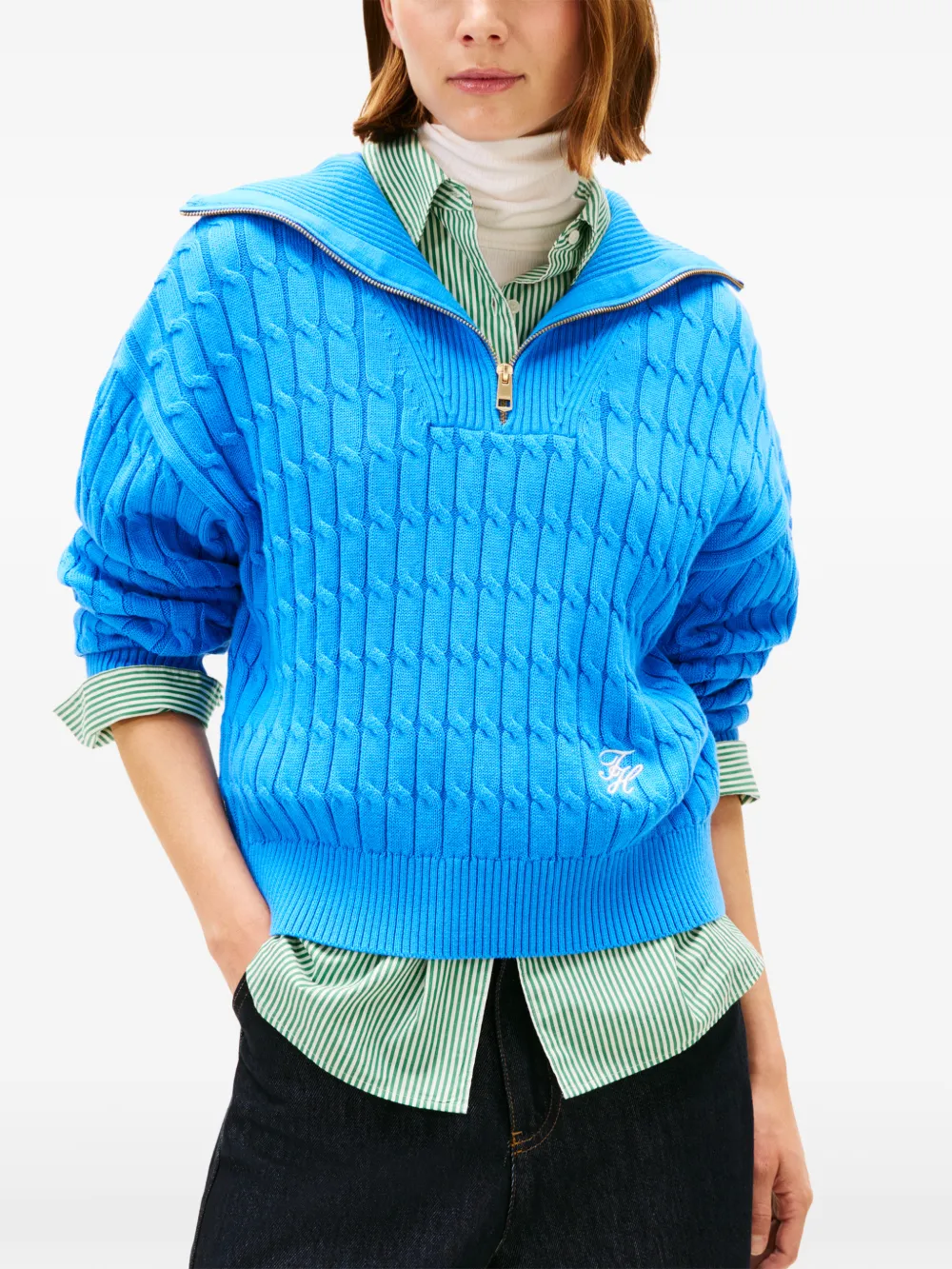 Tommy Hilfiger Kabelgebreide trui met rits Blauw