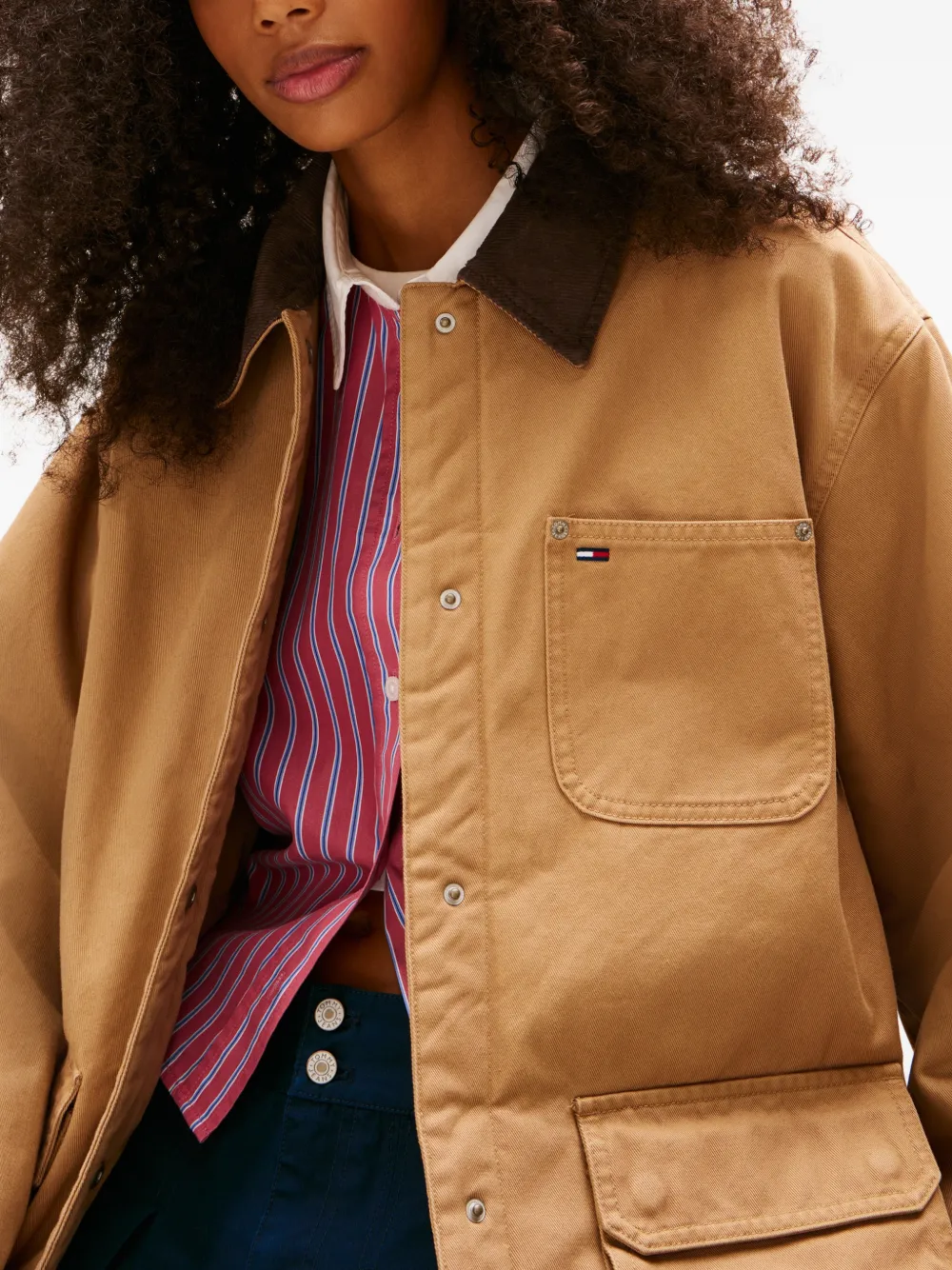 Tommy Jeans Jack met ribfluwelen kraag Beige