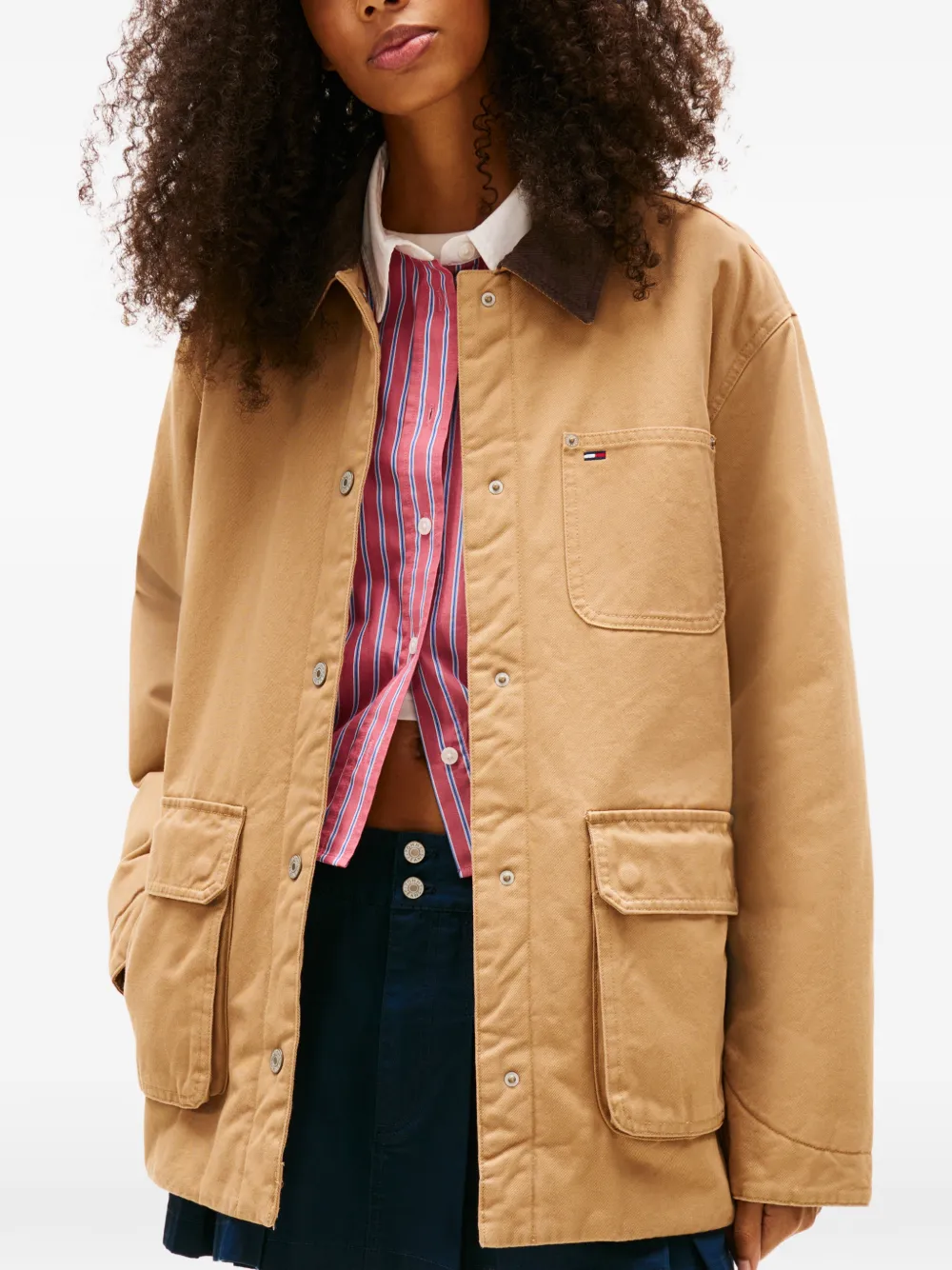Tommy Jeans Jack met ribfluwelen kraag Beige